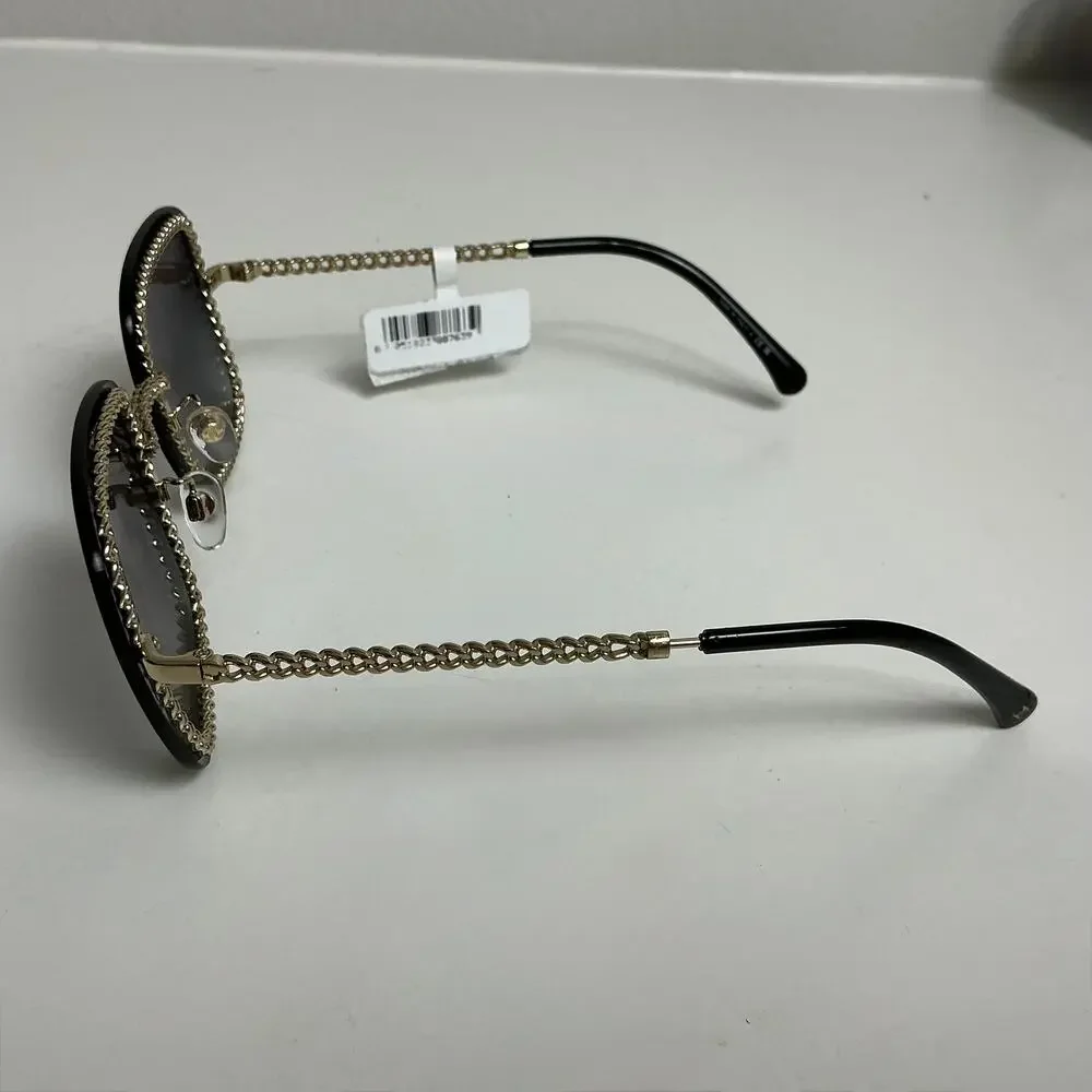 Chanel CH4244 Black/Gold Chain Link Square Sunglasses Grey Gradient Lens 57mm